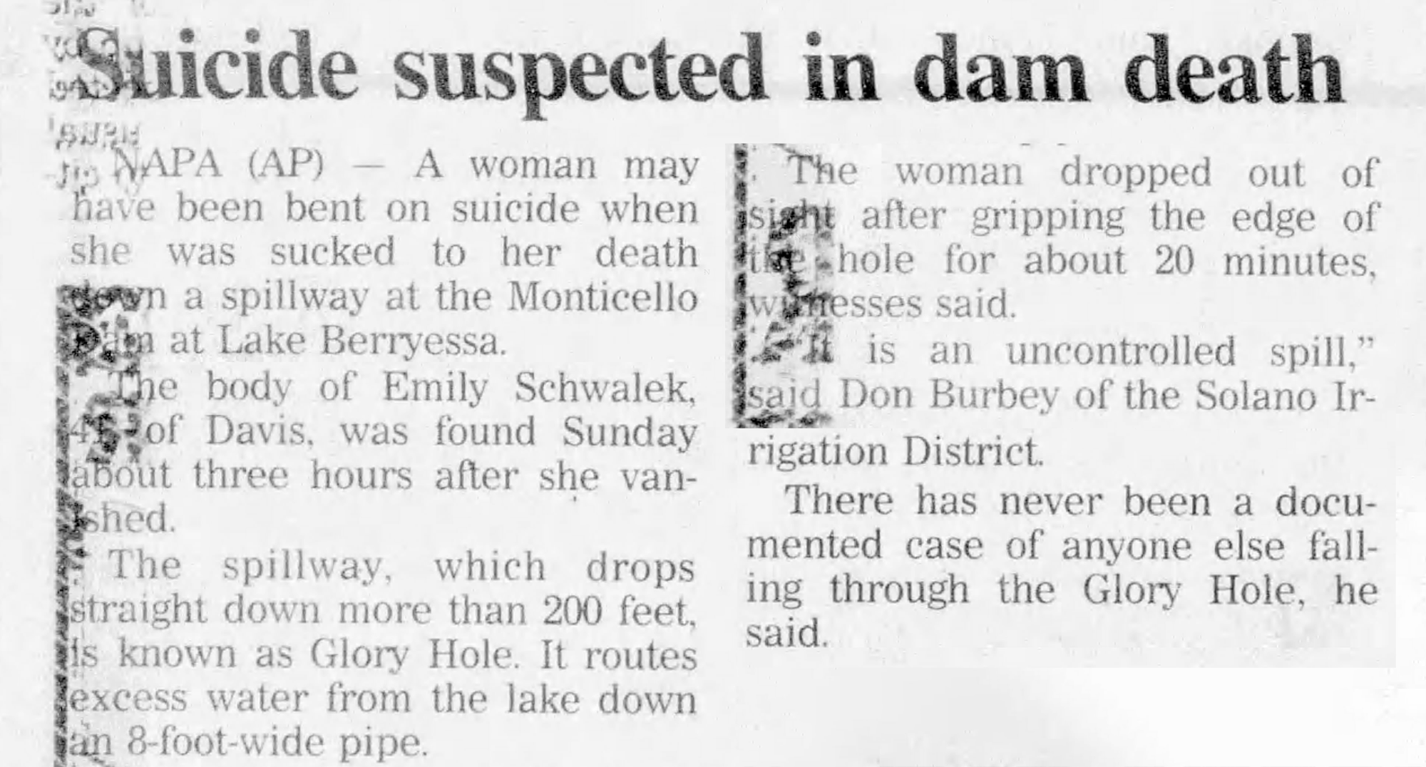 Suicide suspected in dam death